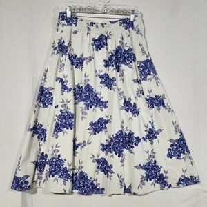Coldwater Creek Floral Midi Skirt PM Petite Medium Blue Flowers Linen Blend Boho